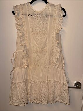 Misa Los Angeles Cream Eyelet Ruffle Sleeveless Mini Dress